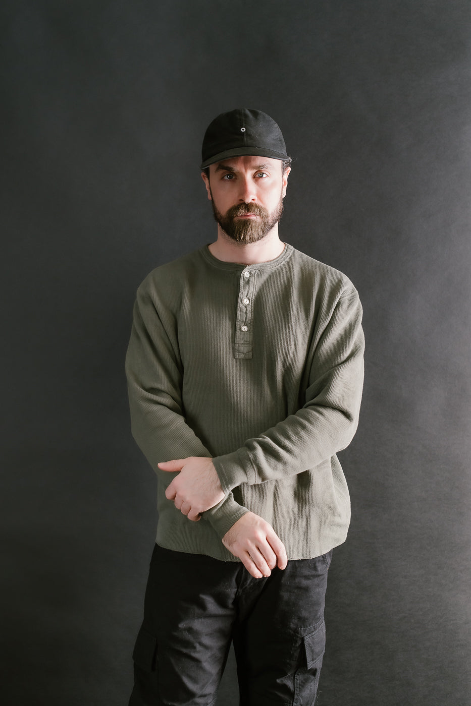 LRH1039 - Classic Royal Rib Knit Thermal Henley - Antique Olive