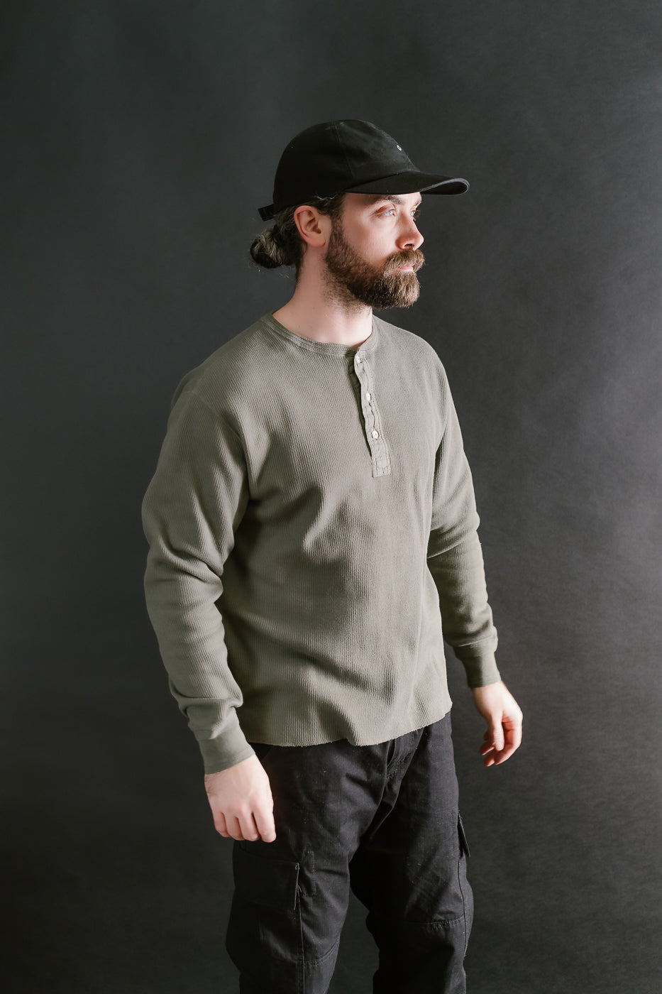 LRH1039 - Classic Royal Rib Knit Thermal Henley - Antique Olive