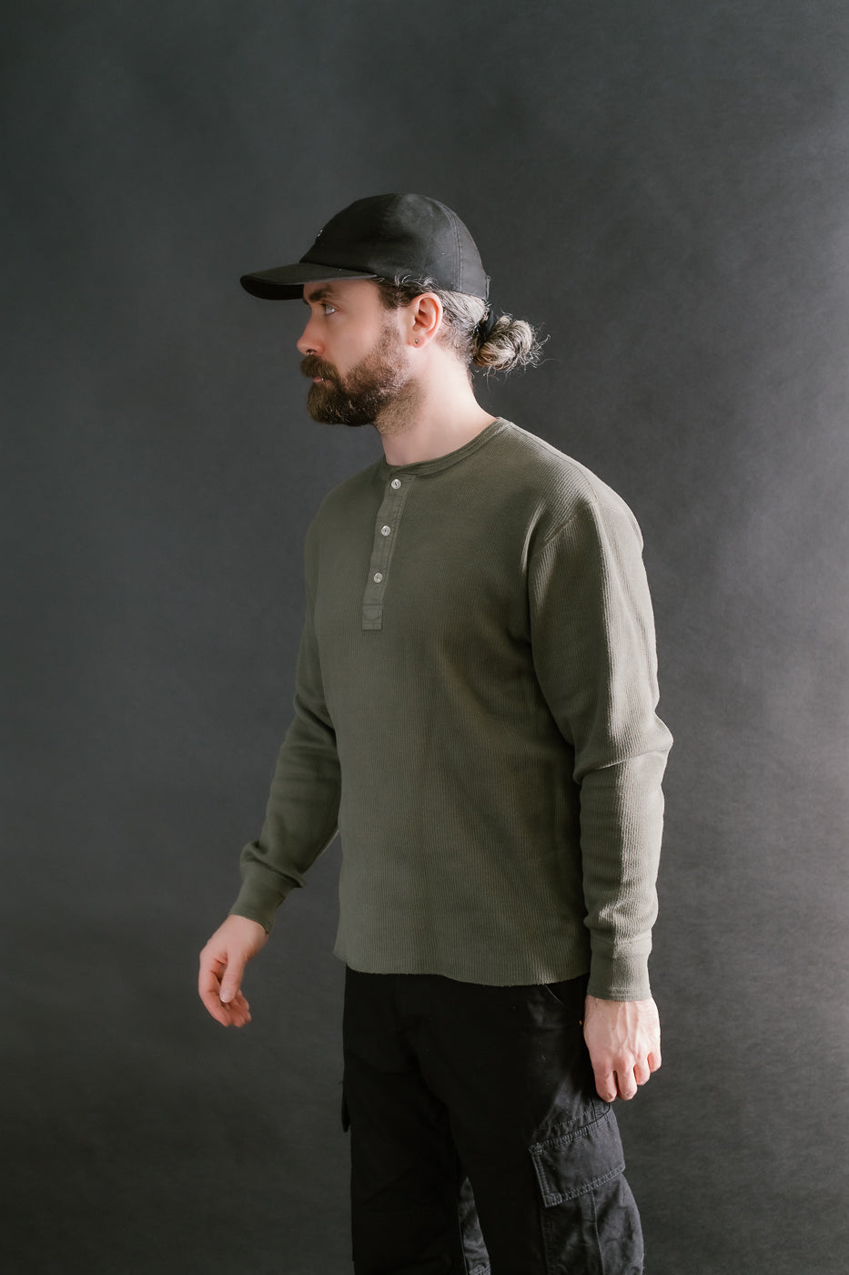 LRH1039 - Classic Royal Rib Knit Thermal Henley - Antique Olive