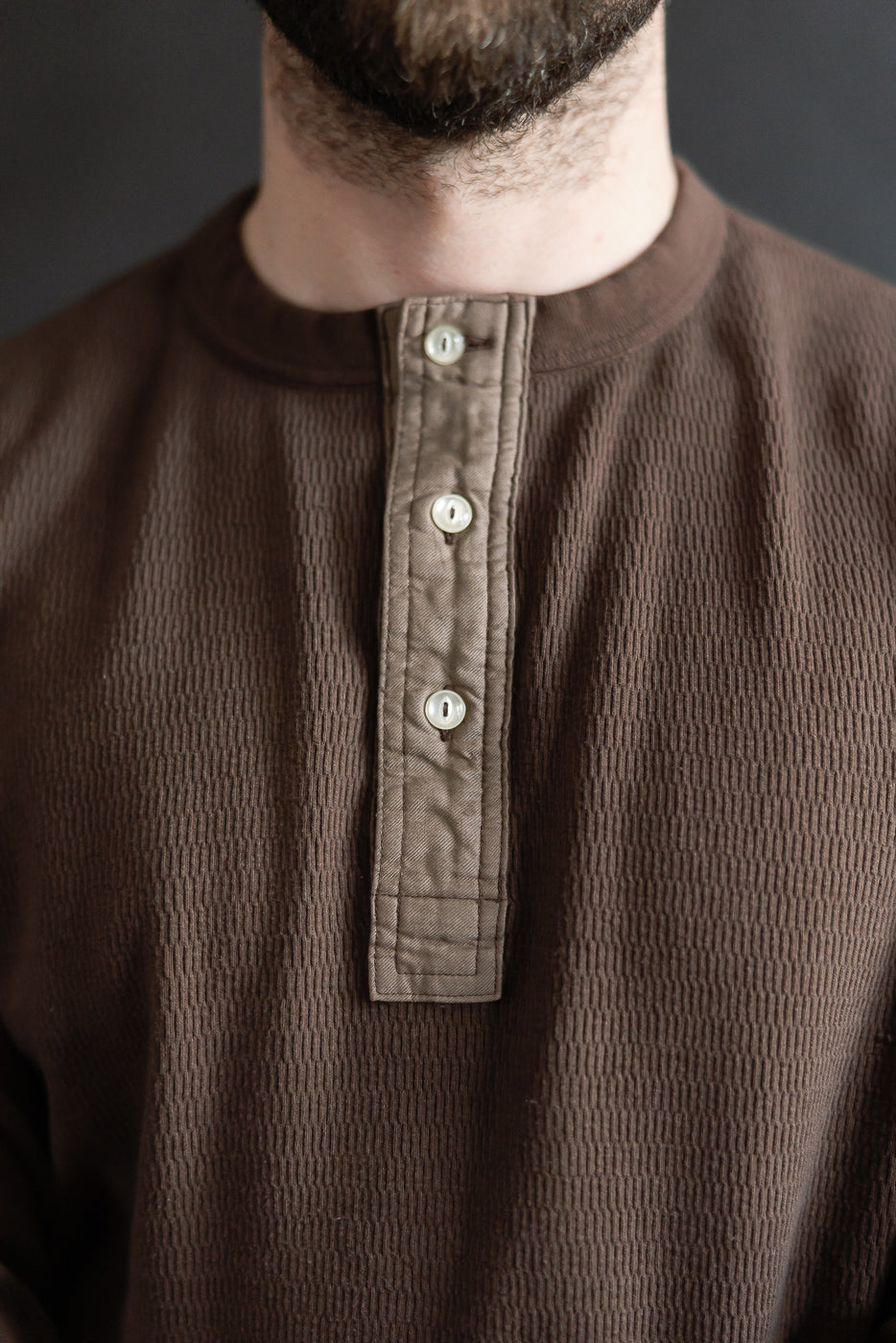 LRH1041 - Supima Long Sleeve Honeycomb Knit Henleyneck Thermal