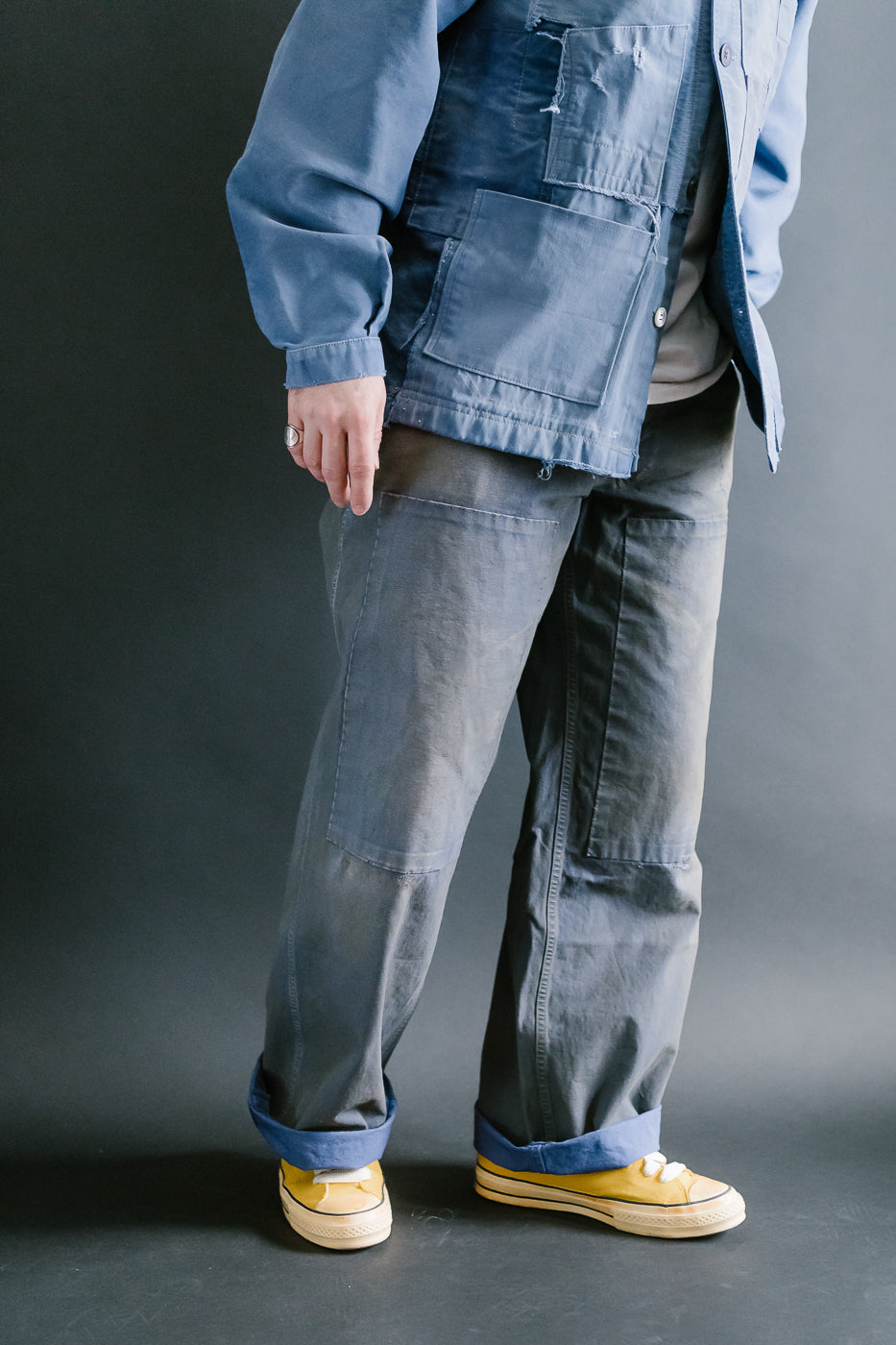 MSP-1007 - French Work Boro Pants - Distressed Blue
