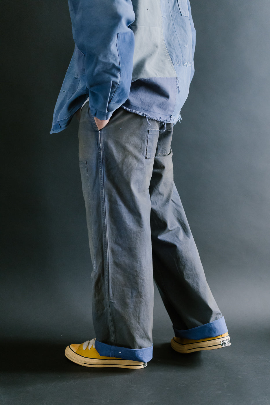 MSP-1007 - French Work Boro Pants - Distressed Blue