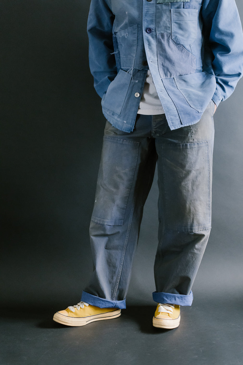MSP-1007 - French Work Boro Pants - Distressed Blue