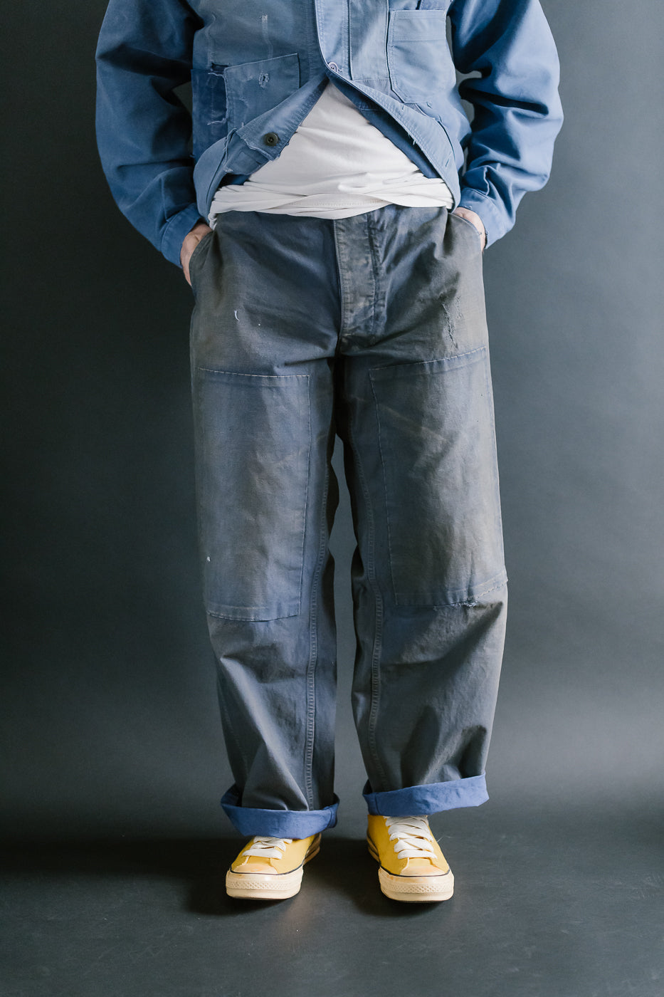 MSP-1007 - French Work Boro Pants - Distressed Blue