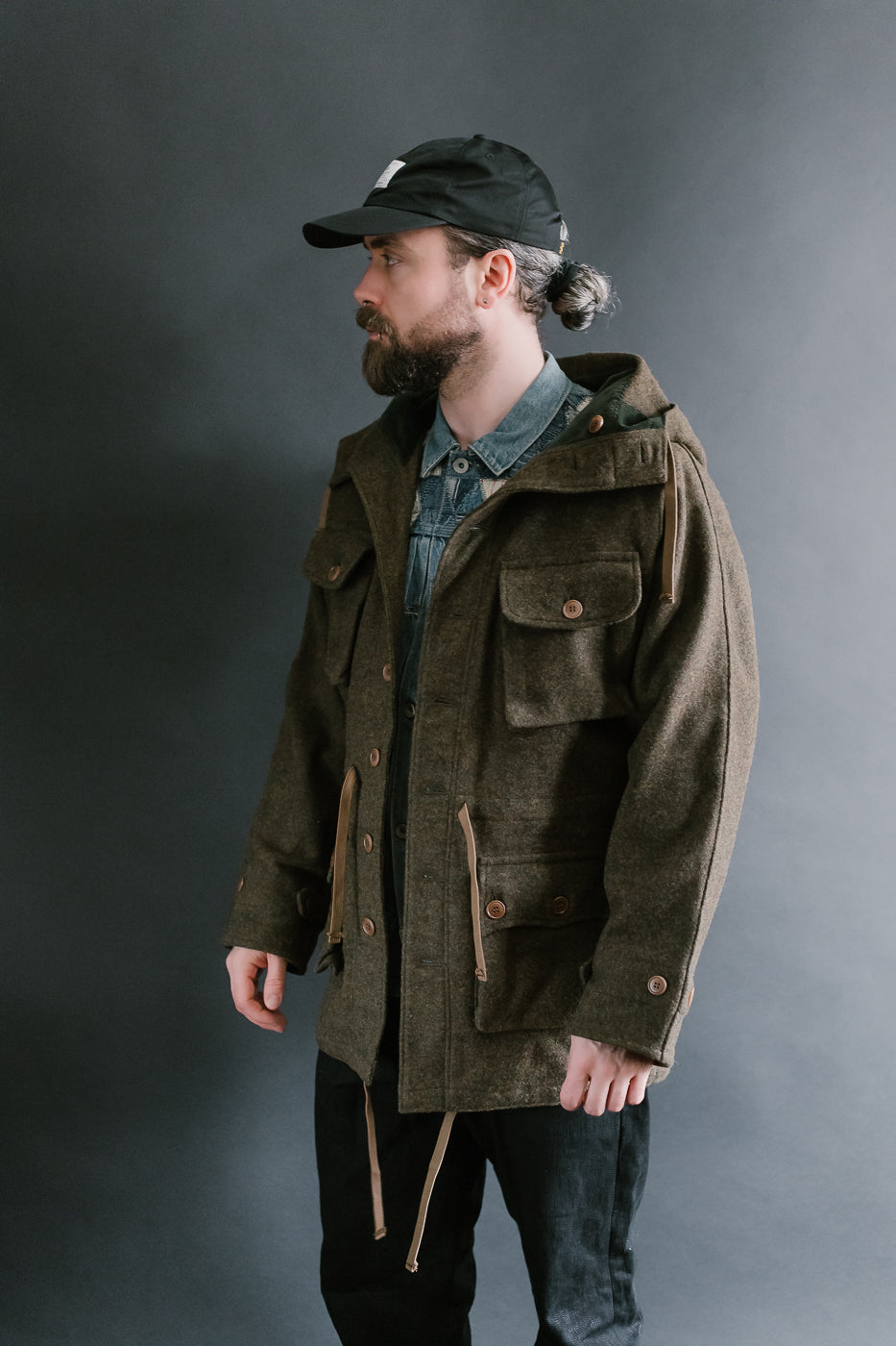 MSP-4034 - Wool Hoodie Duffle Coat - Brown