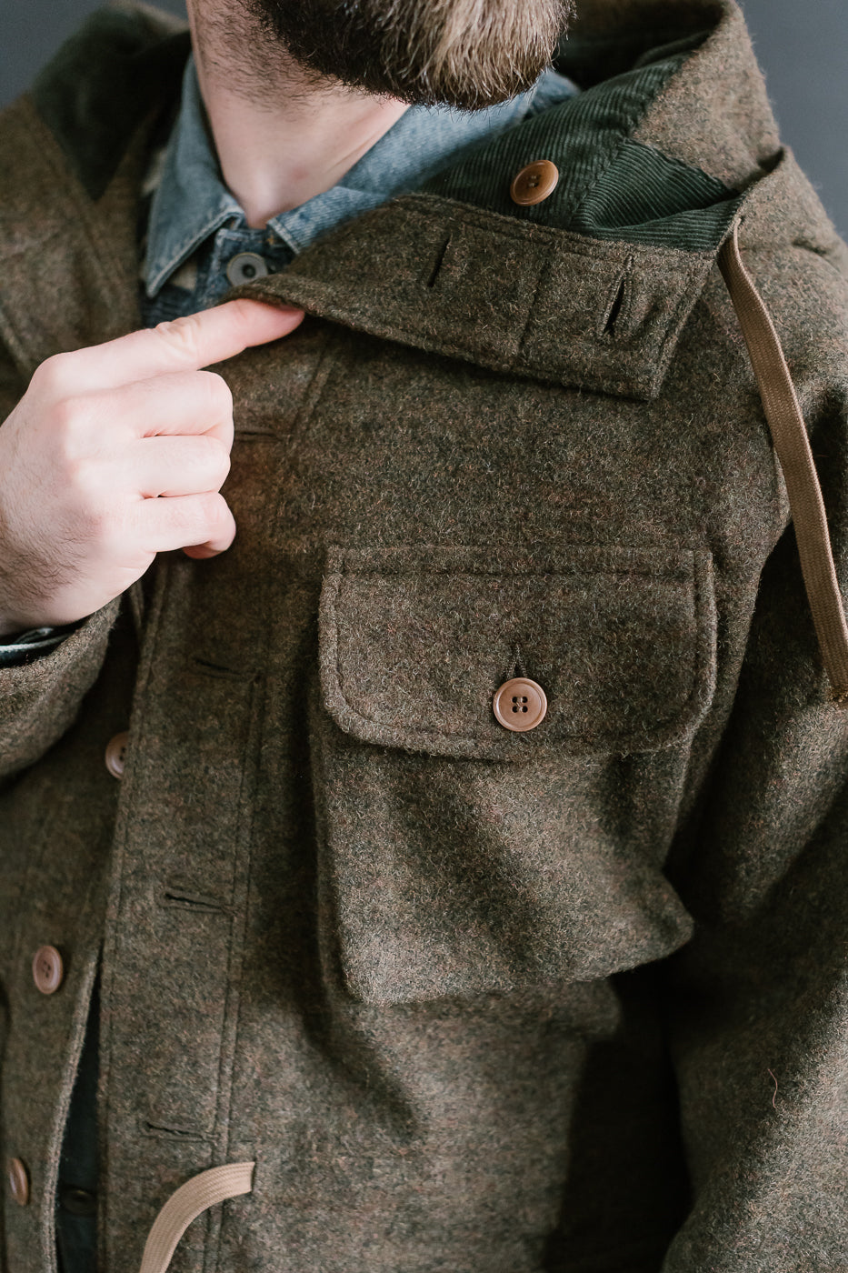 MSP-4034 - Wool Hoodie Duffle Coat - Brown
