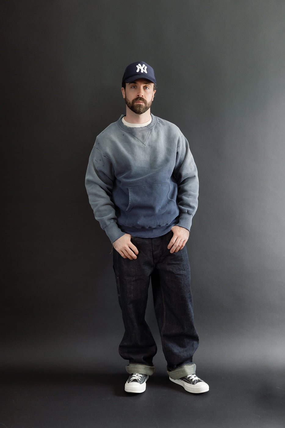 Full body front view of a male model (5'9