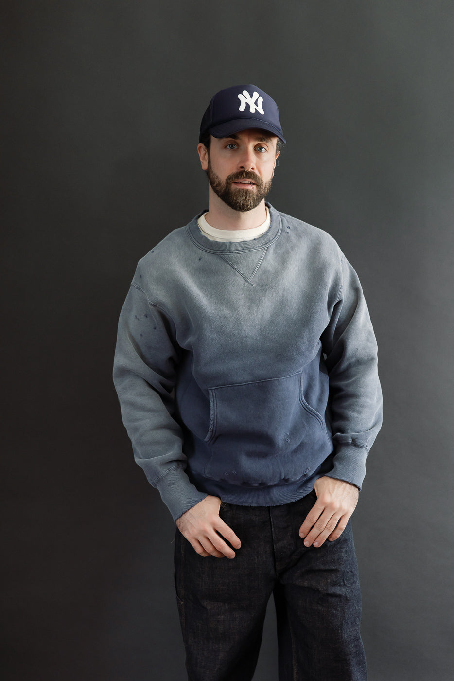 Full body front view of a male model (5'9