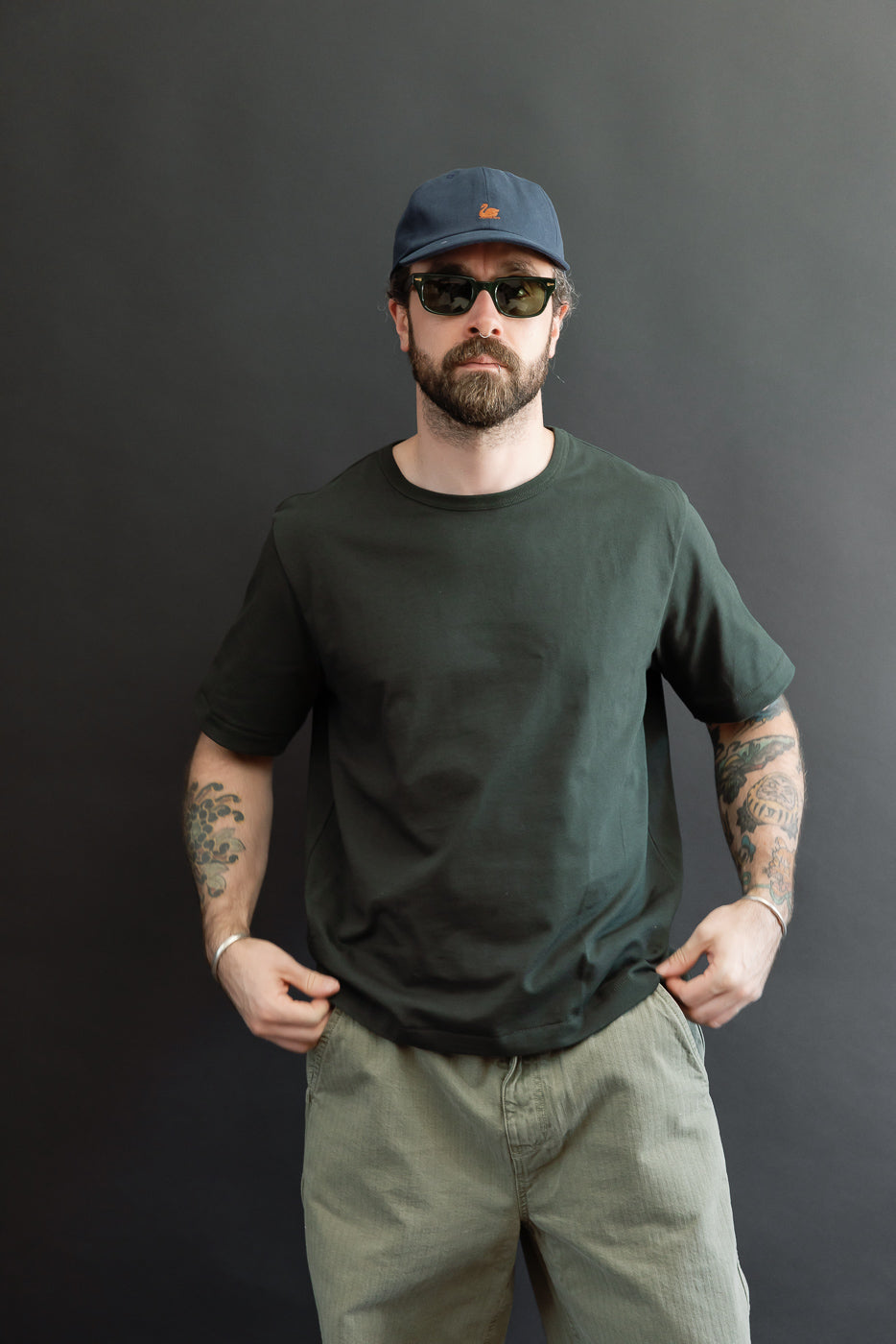 Full body front view of a male model (5'9