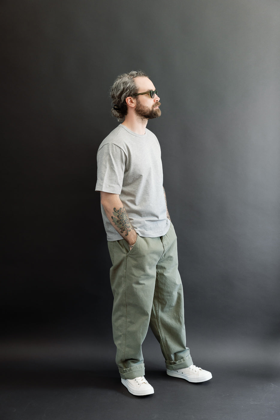 Full body side view of a 5'9