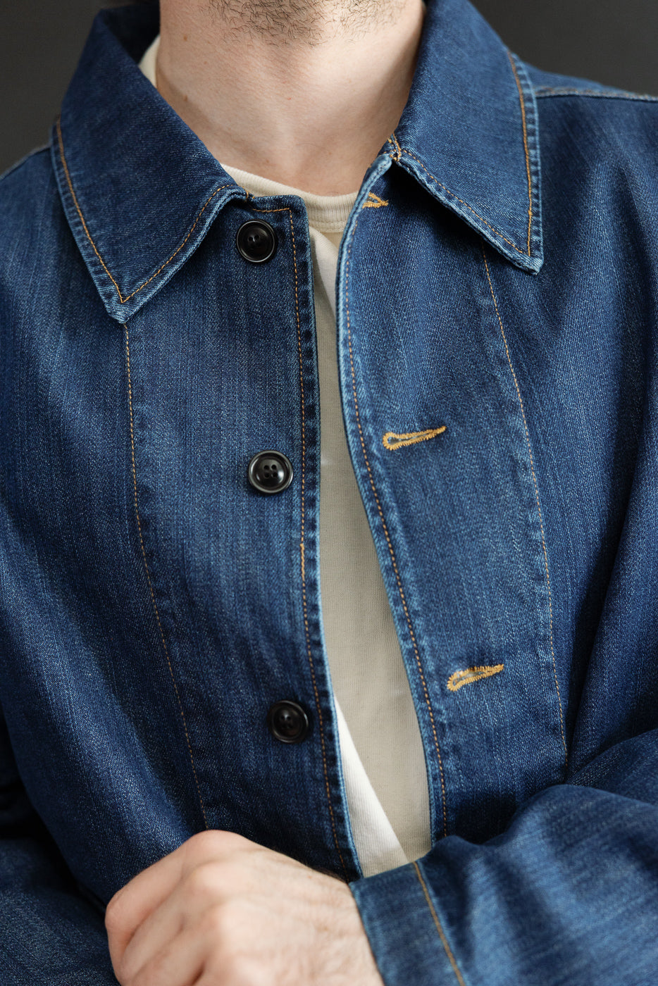 JKT08DN.520MB - Cropped Worker's Denim Jacket - Indigo Mid Blue | Dant