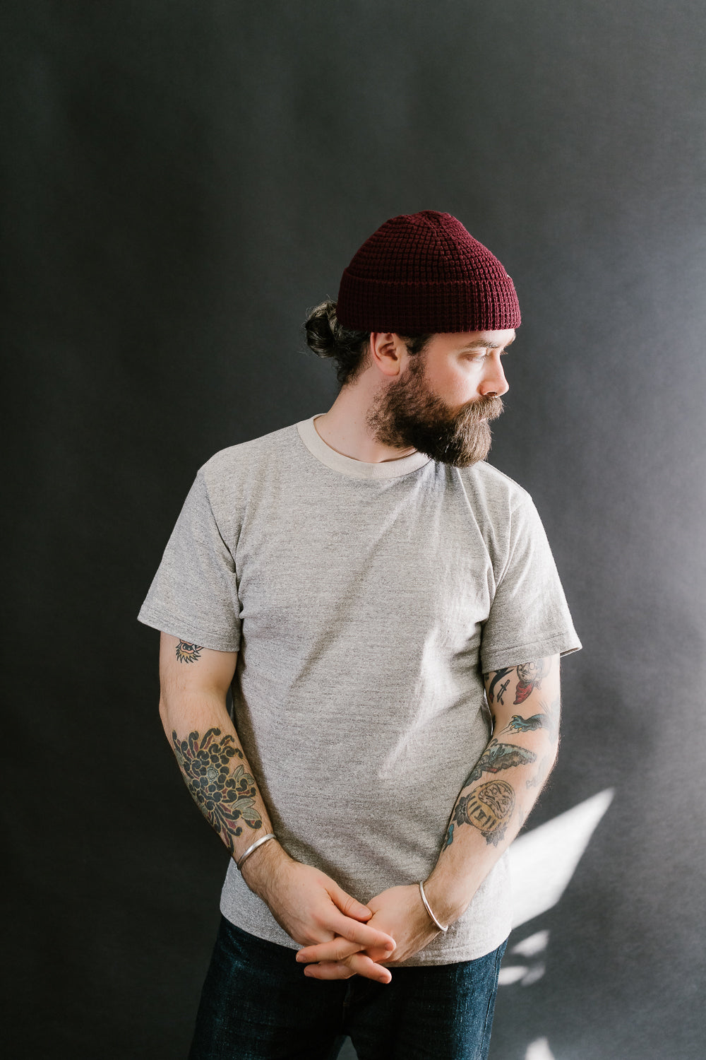 MWBN06.506 - Waffle Structure Sturdy Beanie Merino Wool - Burgundy