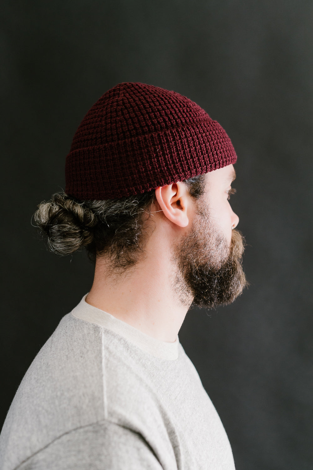 MWBN06.506 - Waffle Structure Sturdy Beanie Merino Wool - Burgundy
