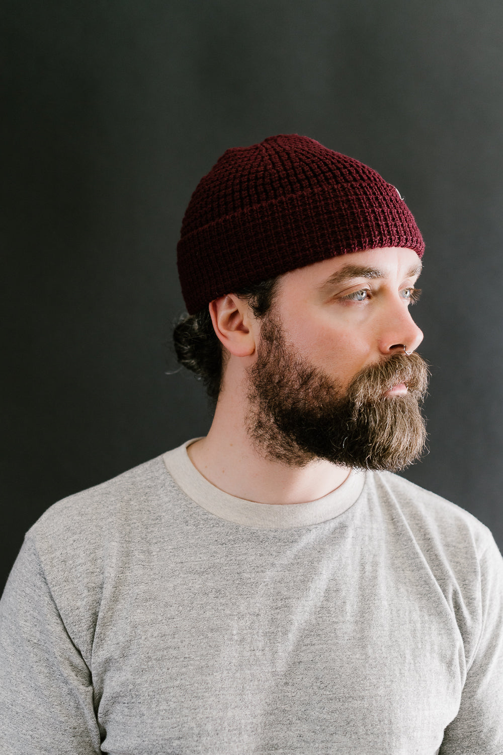 MWBN06.506 - Waffle Structure Sturdy Beanie Merino Wool - Burgundy