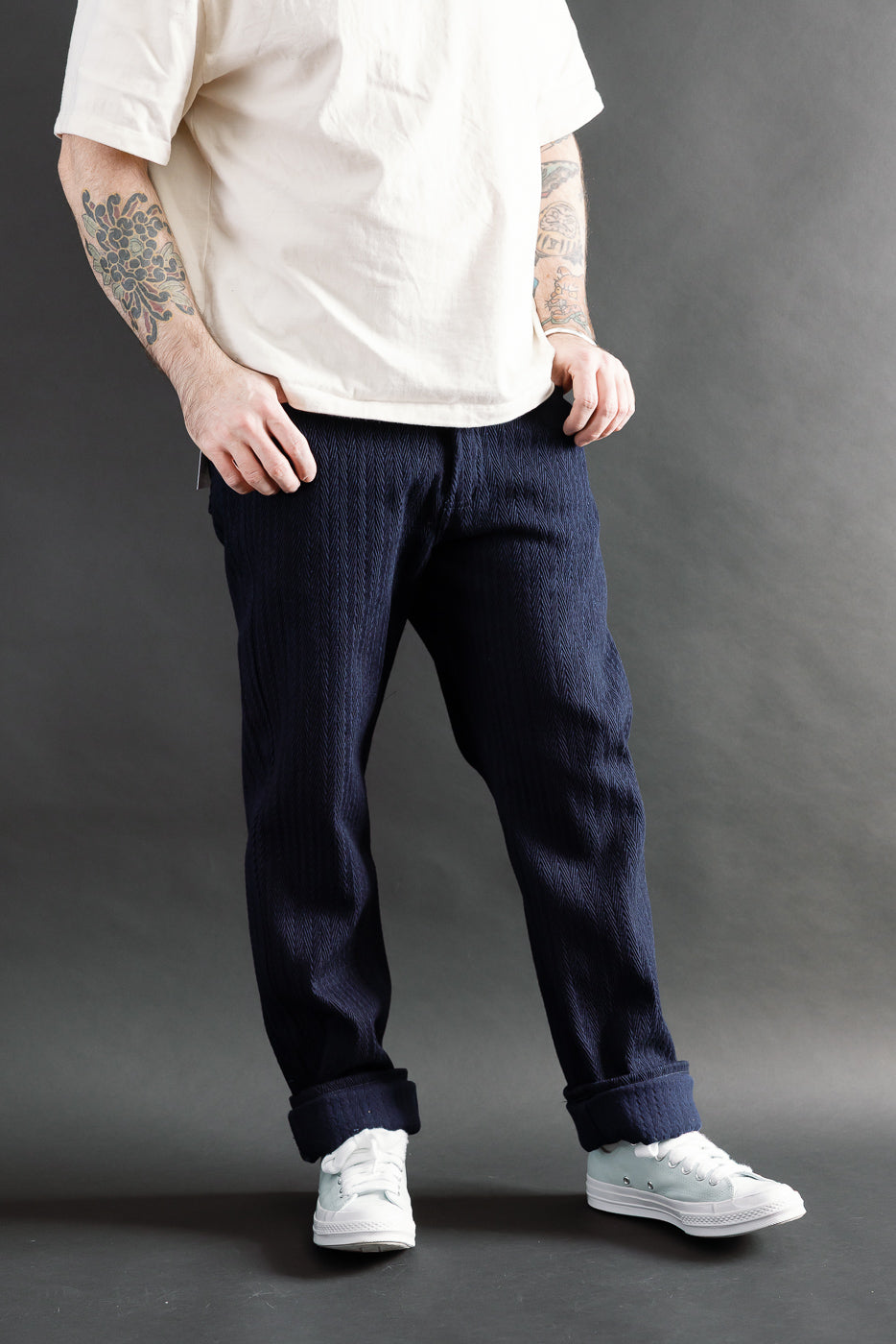 Front view, full body shot of male model 5'9