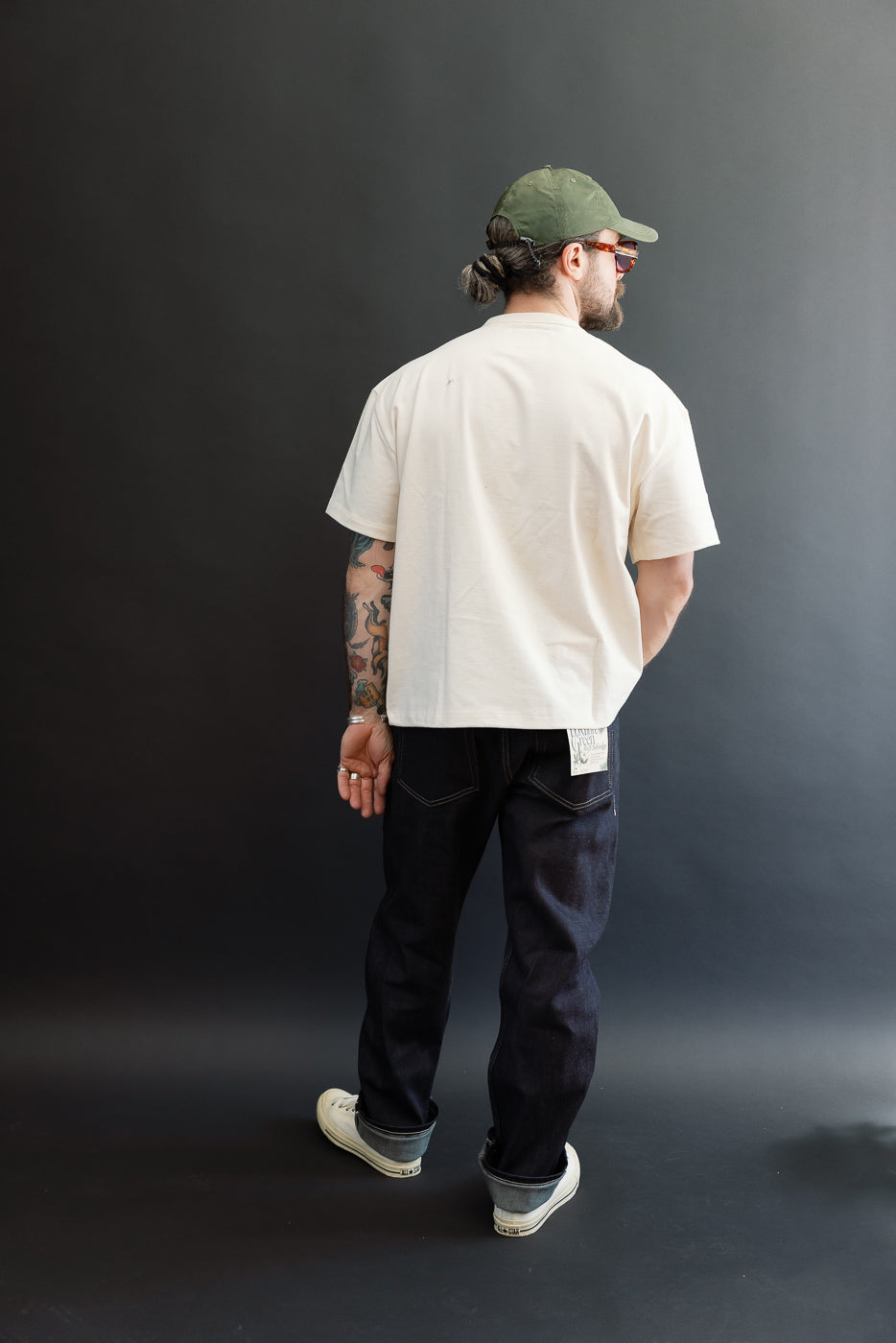 Back view of male model, 5'9