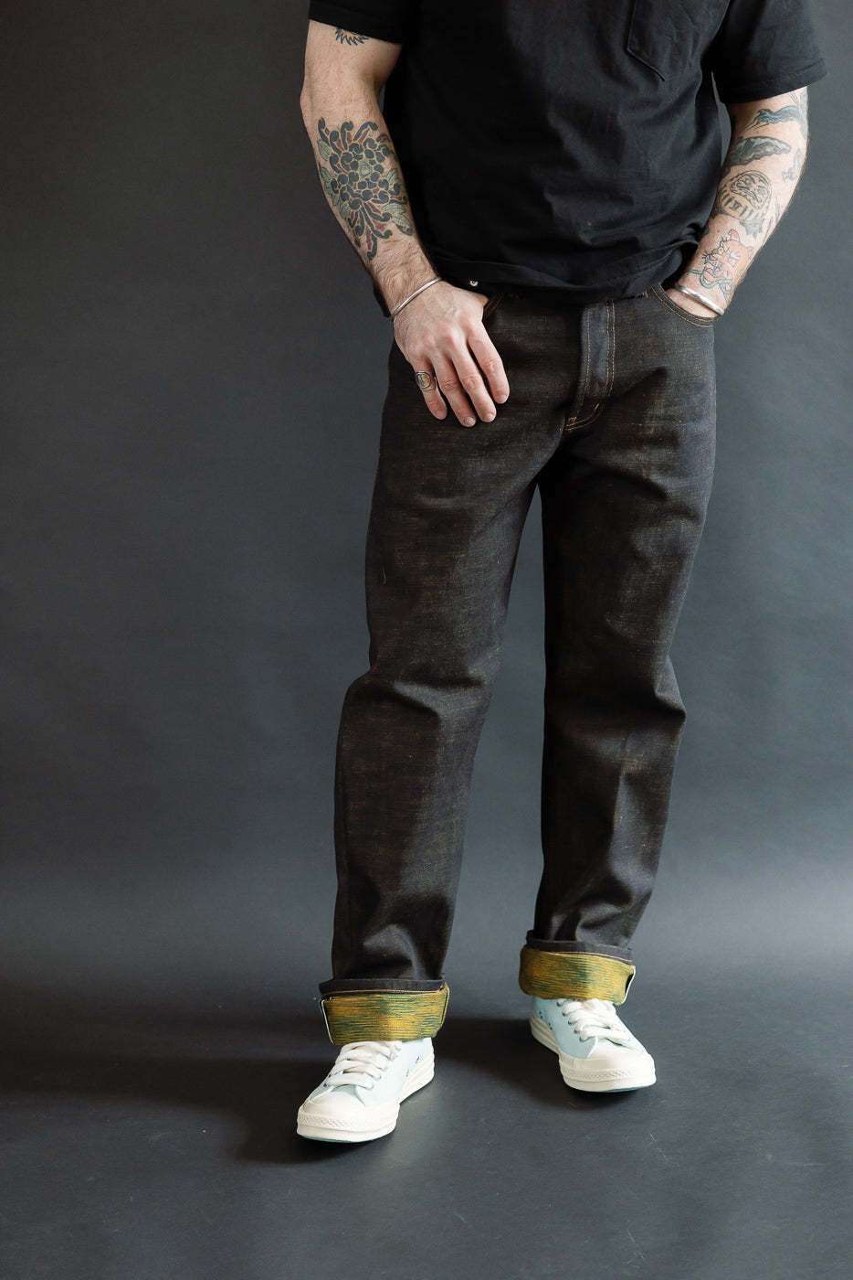 Full body, front view of a male model 5'9