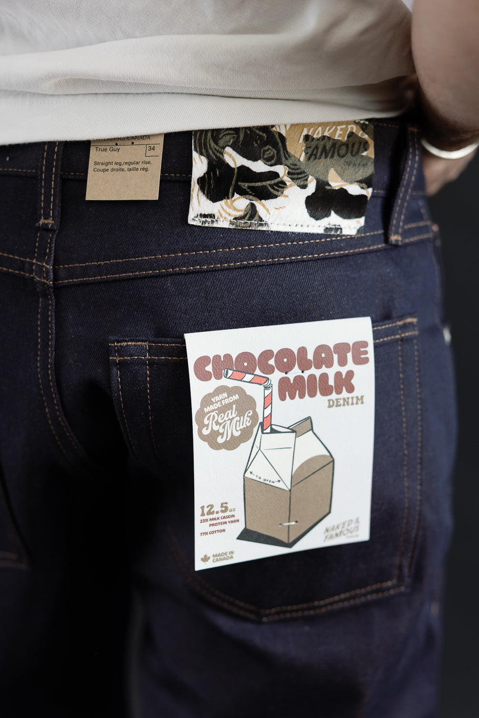 Close-up of back of men's selvedge jeans on 5'9
