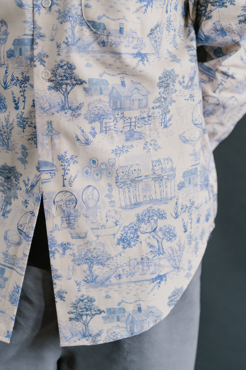 Easy Shirt - Linen Cats - Blue