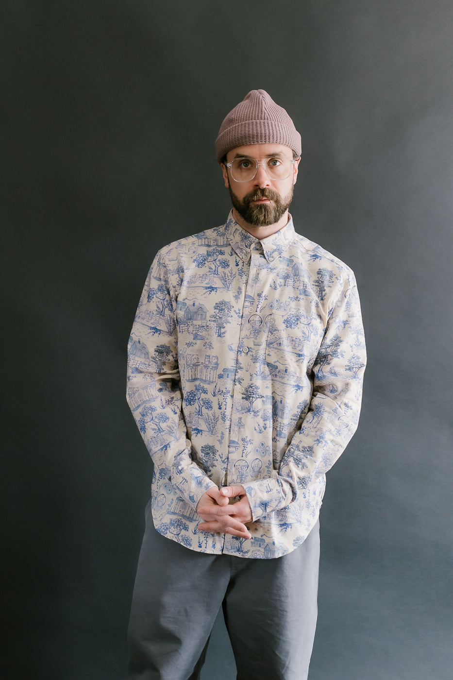 Easy Shirt - Linen Cats - Blue