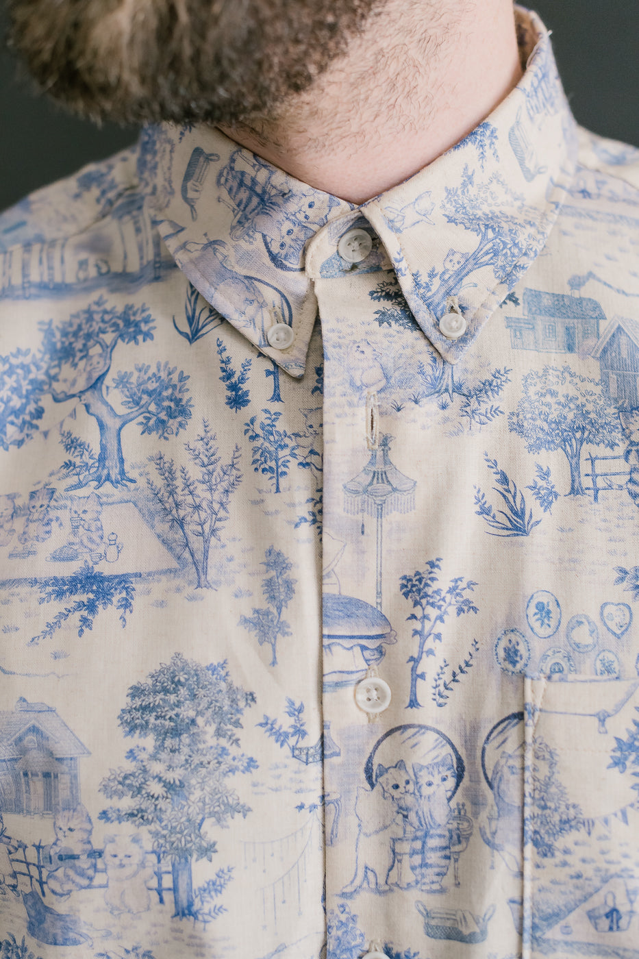 Easy Shirt - Linen Cats - Blue
