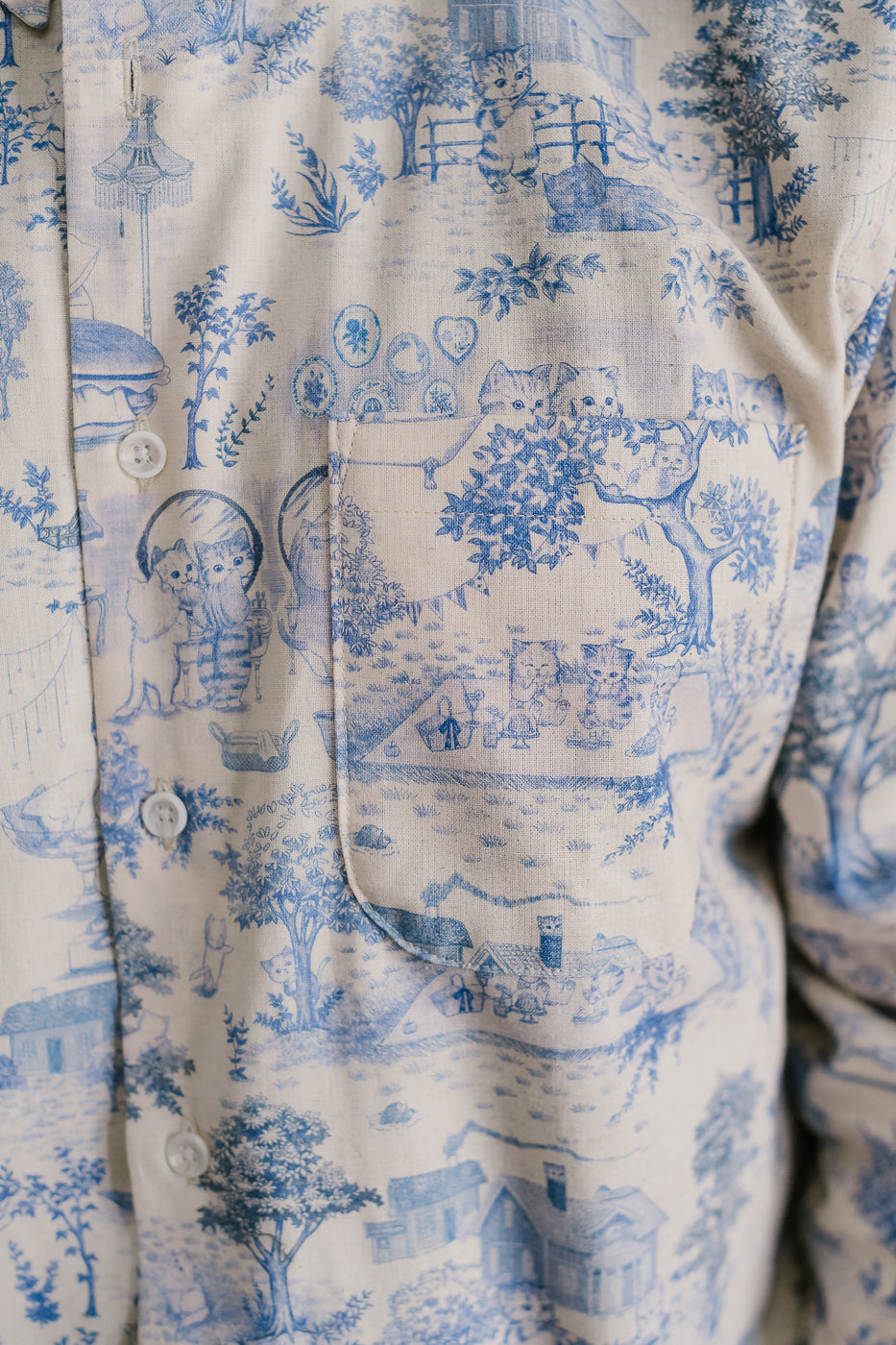 Easy Shirt - Linen Cats - Blue
