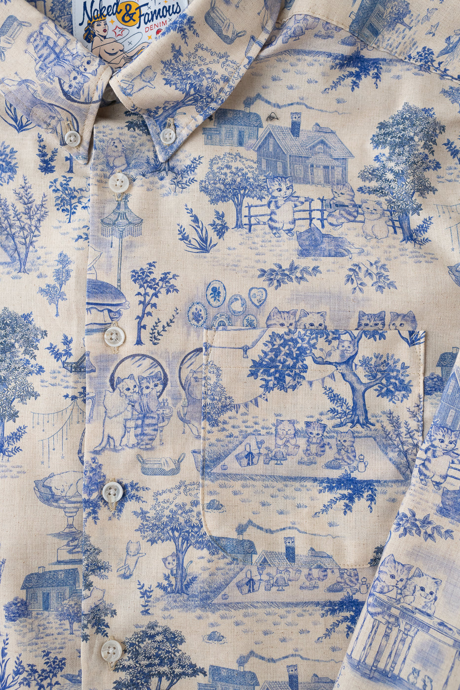 Easy Shirt - Linen Cats - Blue