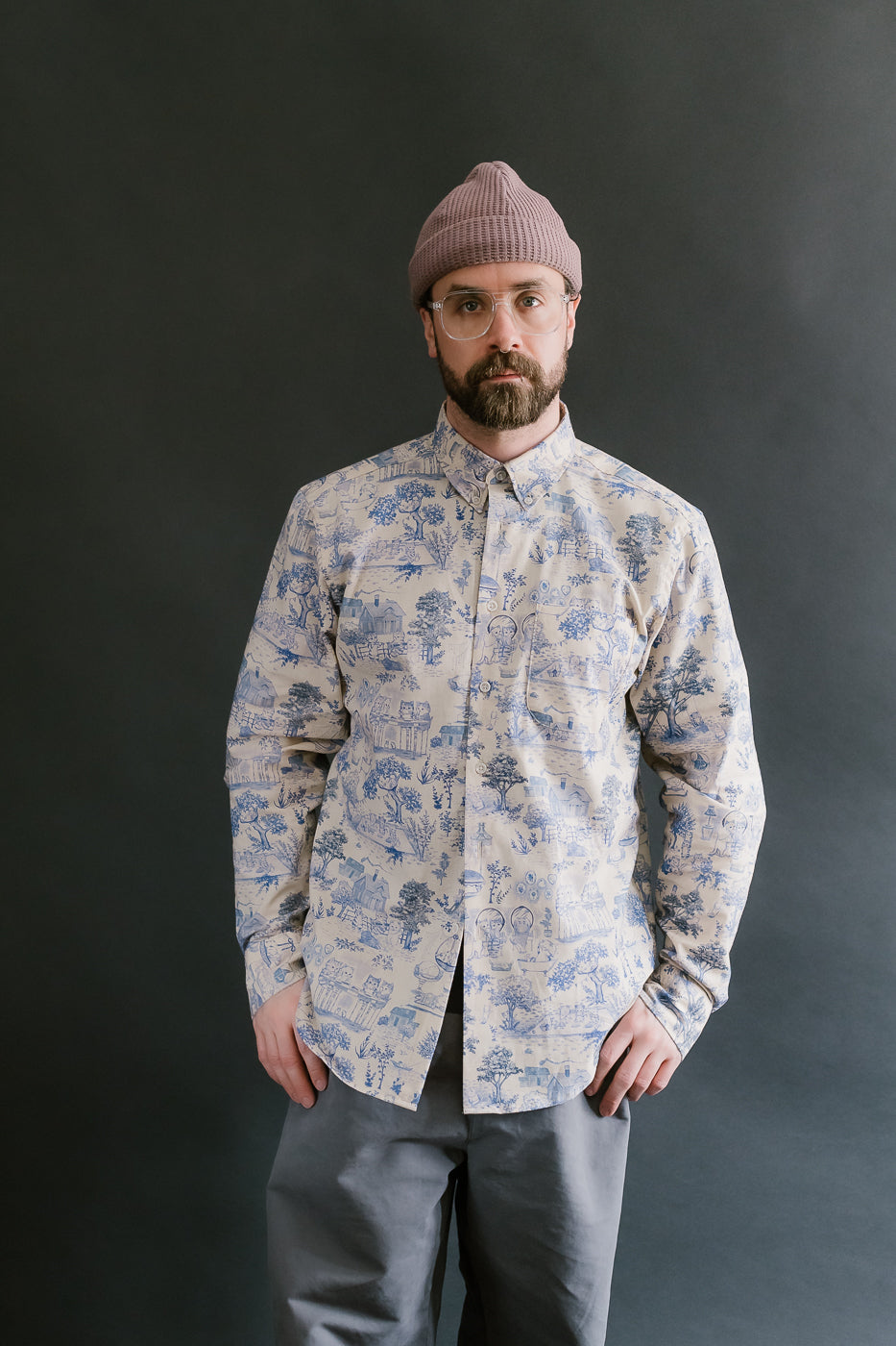 Easy Shirt - Linen Cats - Blue