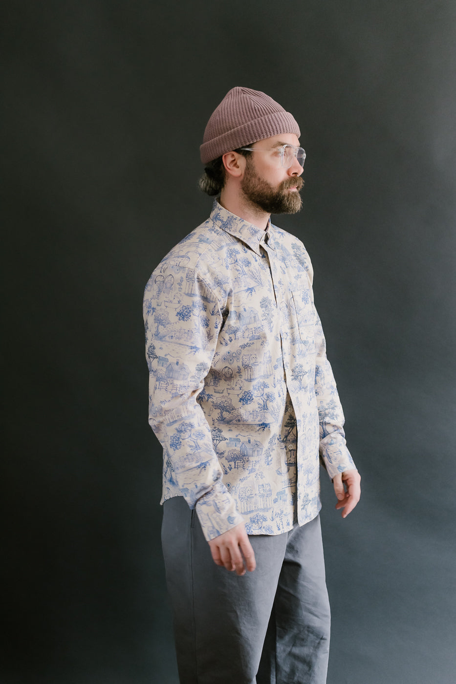 Easy Shirt - Linen Cats - Blue