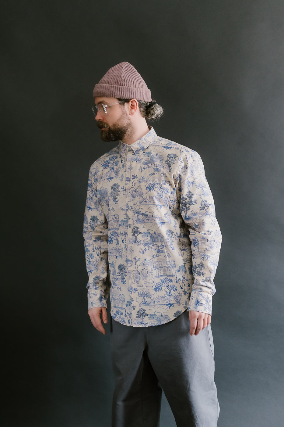 Easy Shirt - Linen Cats - Blue