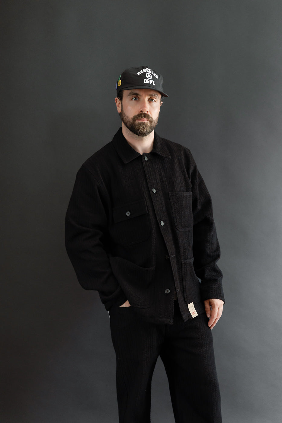 Full body front view of a male model, 5'9