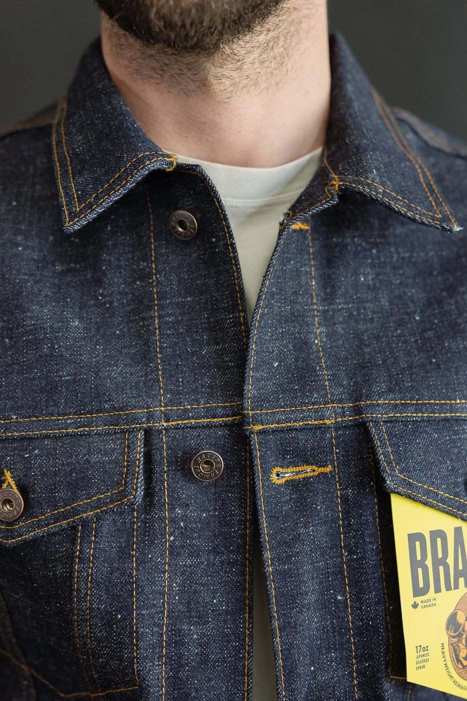 Close-up front view of male model (5'9