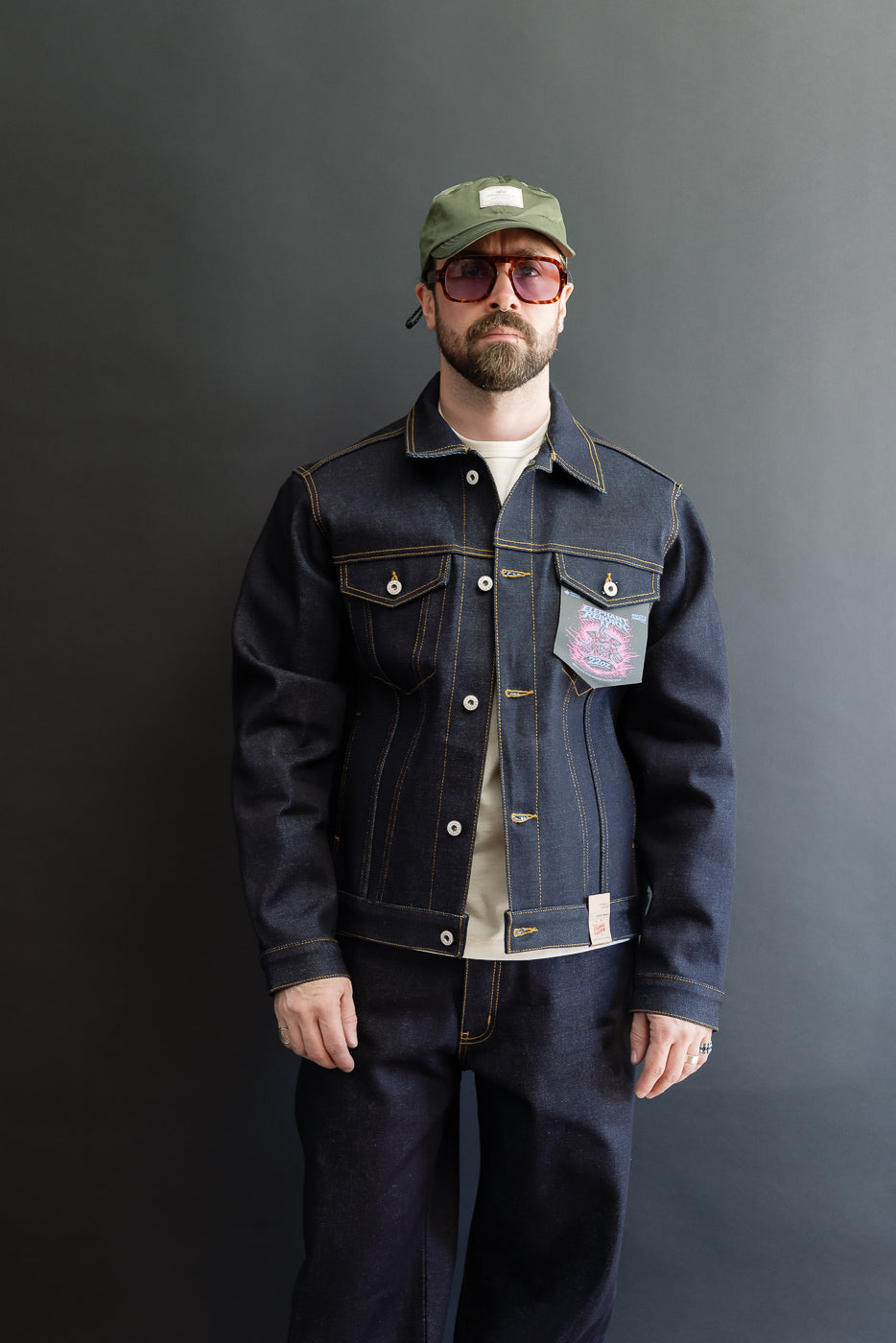 Full body front view of a male model, 5'9