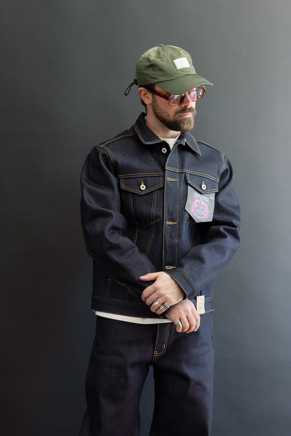 Full body front view of male model, 5'9