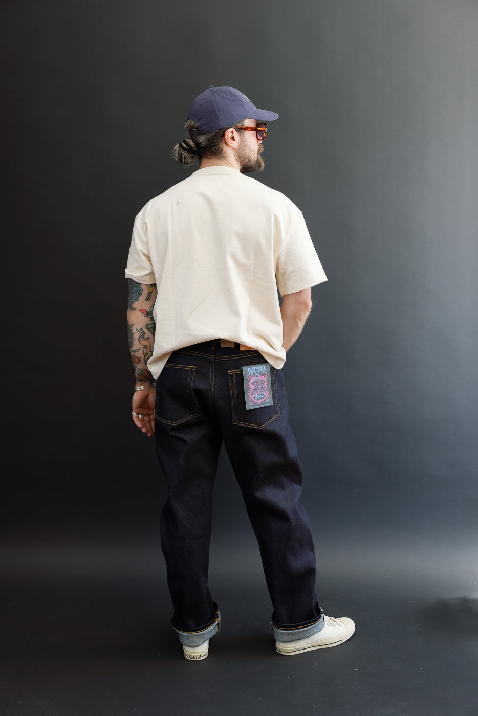 Full body back view of a male model, 5'9
