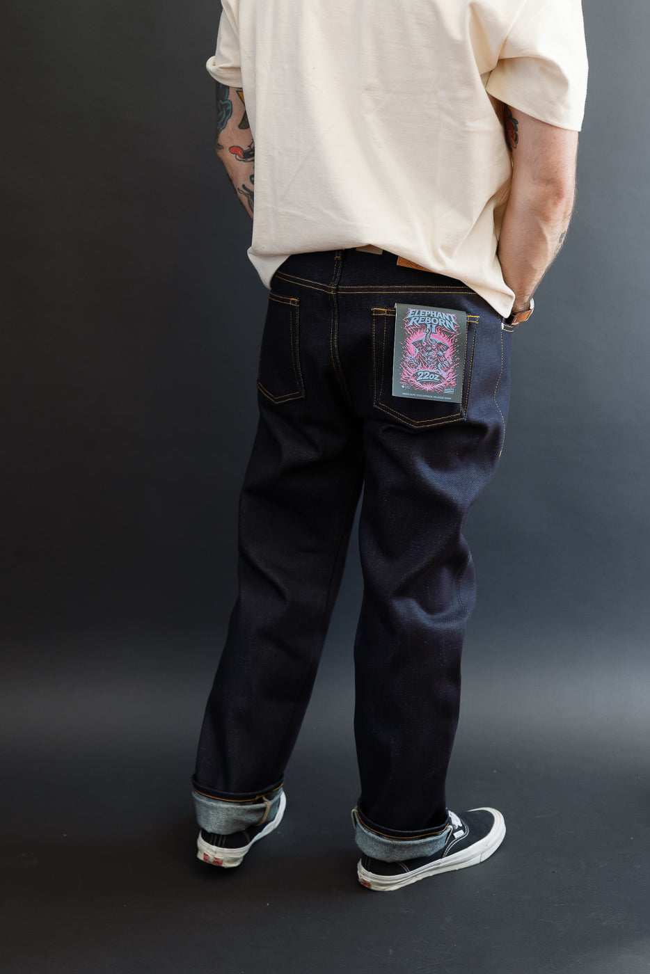 Back view of male model, 5'9