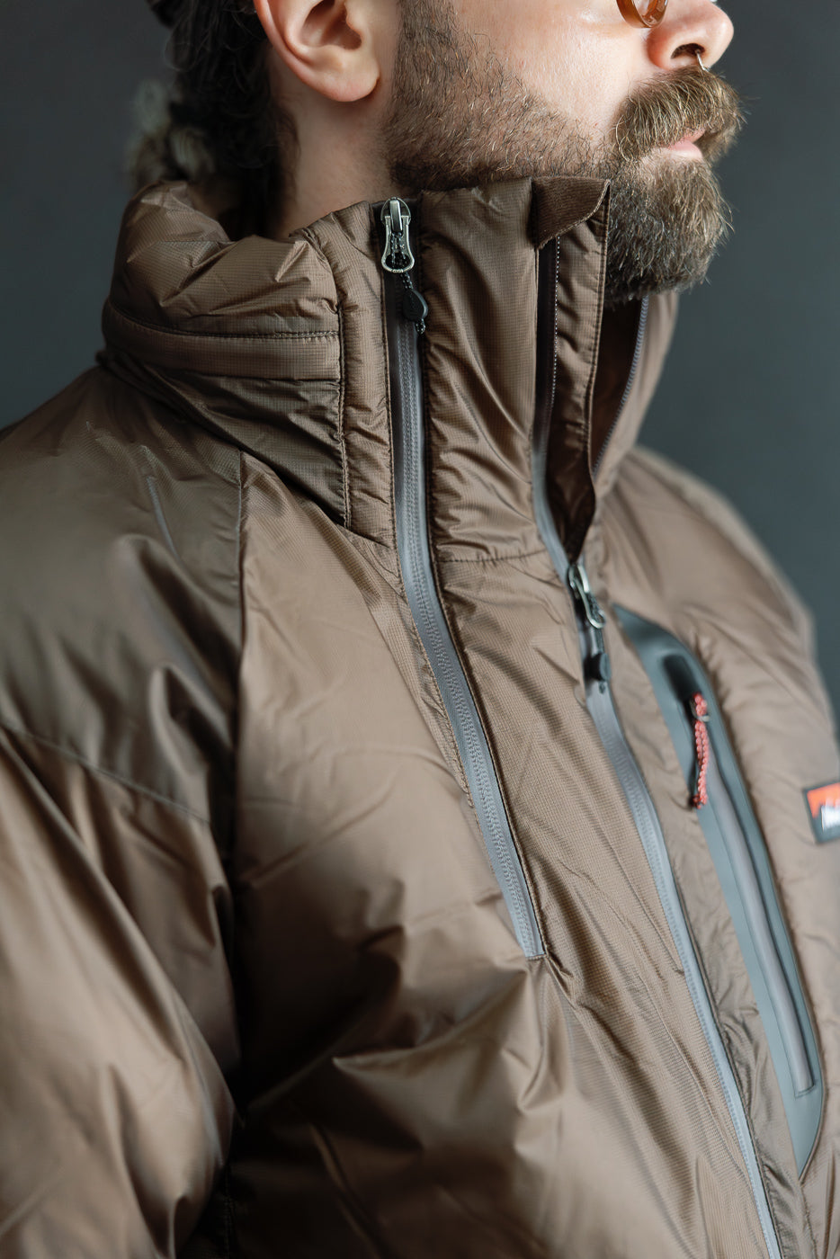 Aurora Light Down Stand Collar Jacket Mikami - Brown