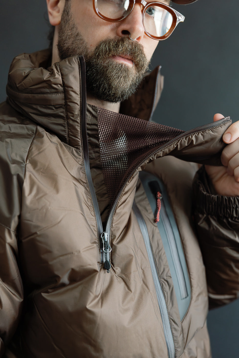 Aurora Light Down Stand Collar Jacket Mikami - Brown | Dant