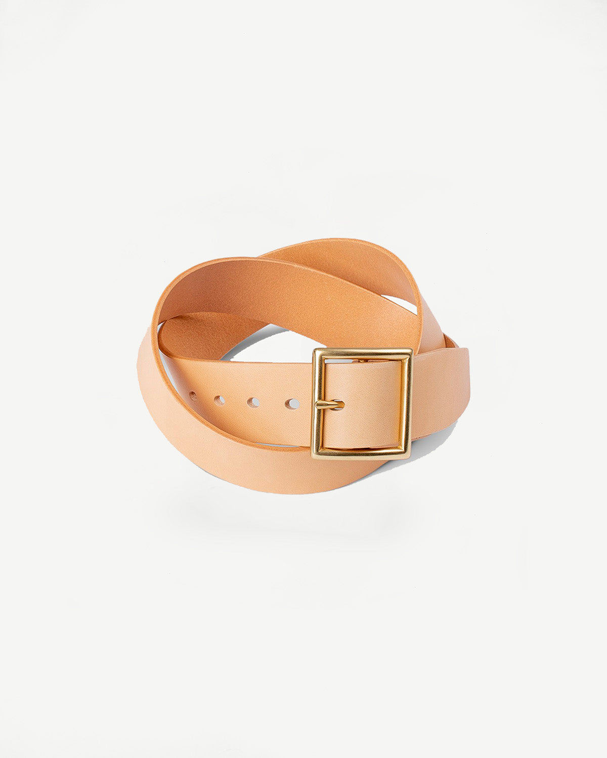 Natural leather belt flat lay, front view, gold buckle detail, Dant contemporary accessory