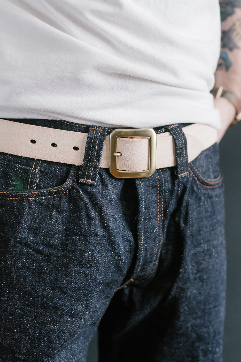 OGL Single Prong Garrison Buckle Leather Belt - Rough Out Natural