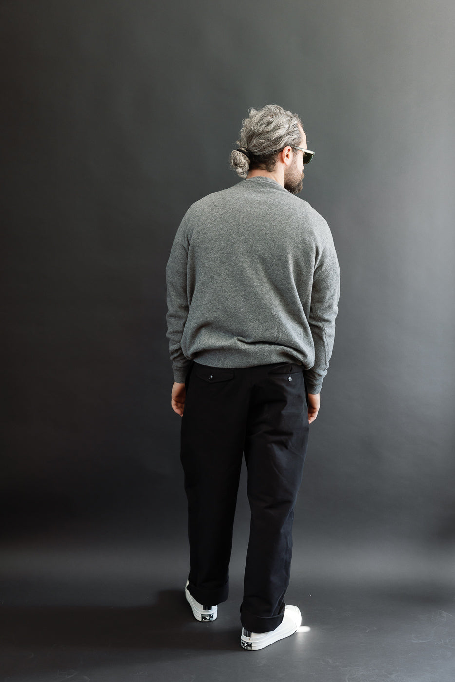 Back view, full body shot of a male model, 5'9