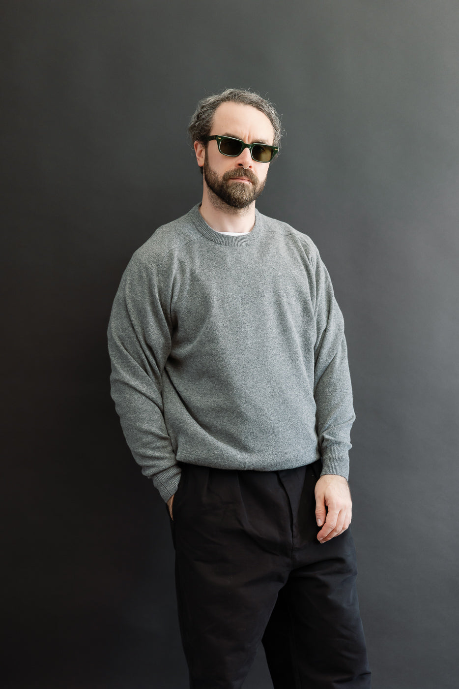 Full body front view of a male model (5'9