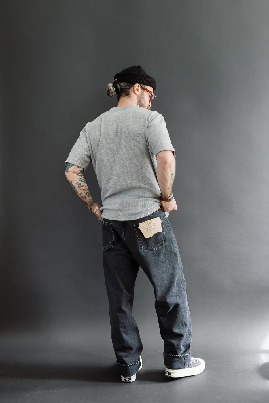 Back view, full body: male model (5'9