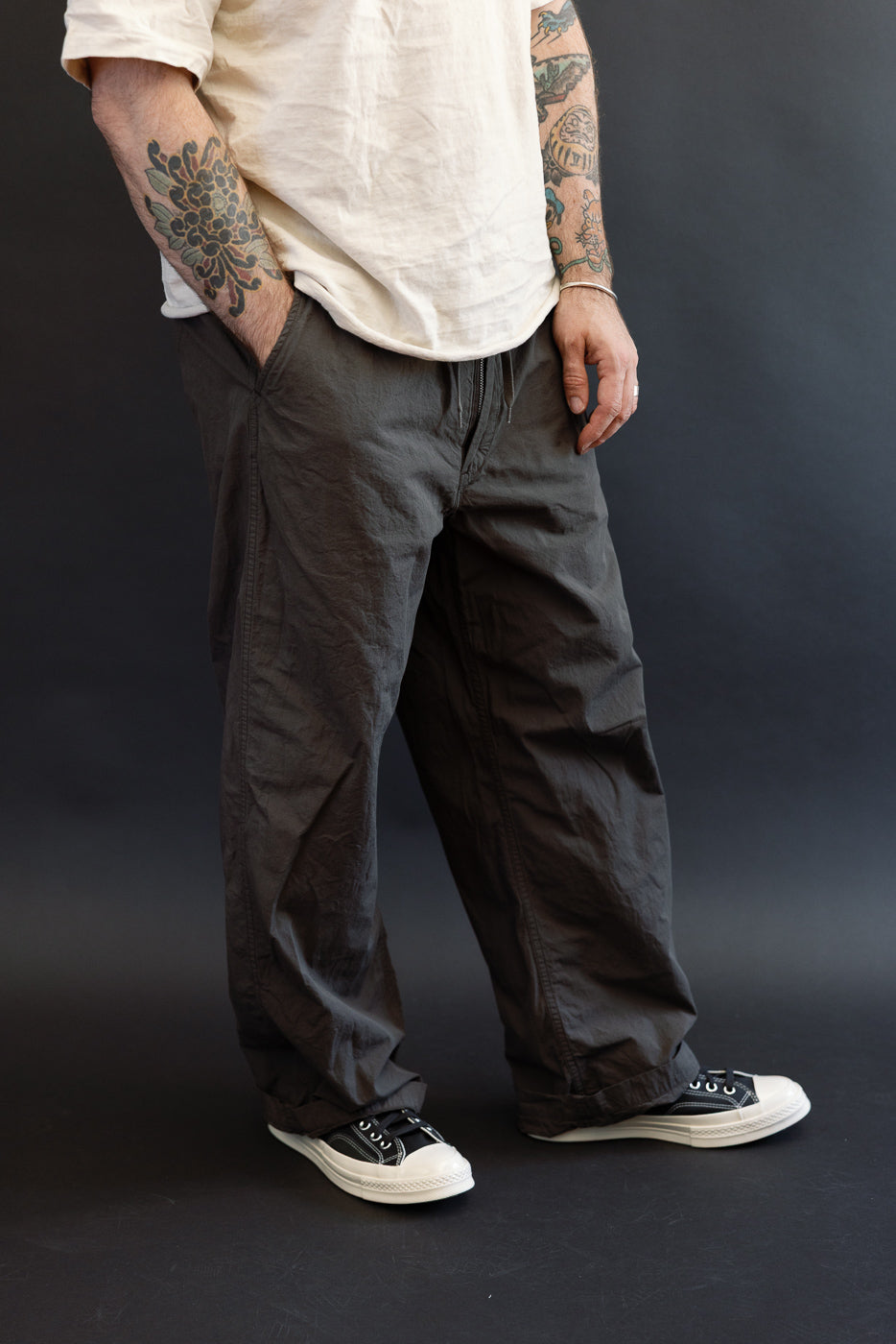 01-1021-CN60 - New Yorker Pants Cotton/Linen Wide Fit - Charcoal