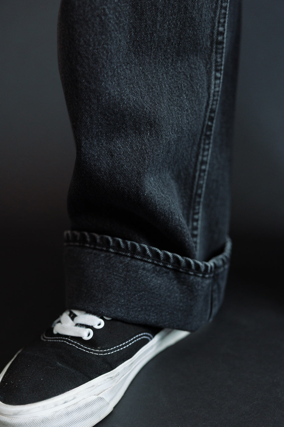 01-1100W-D61SK - 100 Super Dad's Fit Denim Jeans - Black Denim