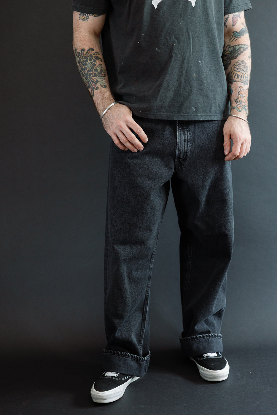 01-1100W-D61SK - 100 Super Dad's Fit Denim Jeans - Black Denim