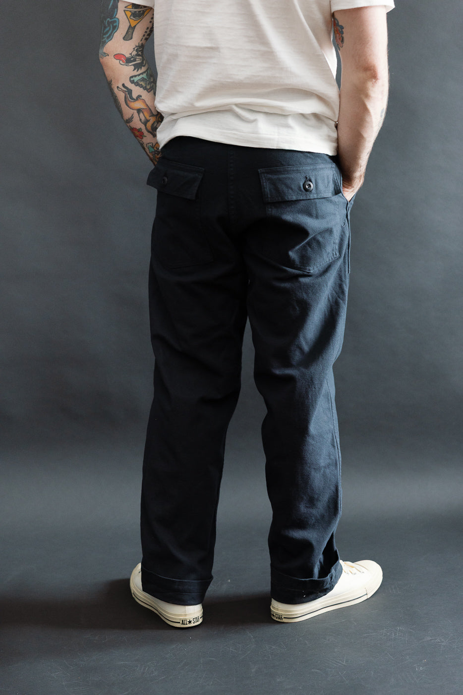 Rear view, male model 5'9