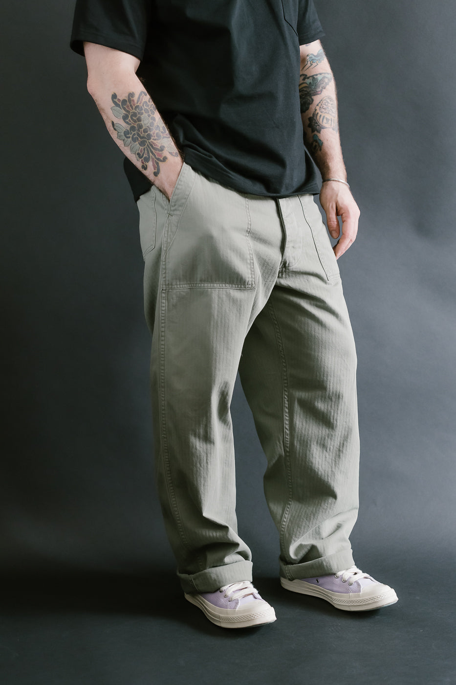 01-5103-16 - Herringbone Summer Fatigue Pants - Green