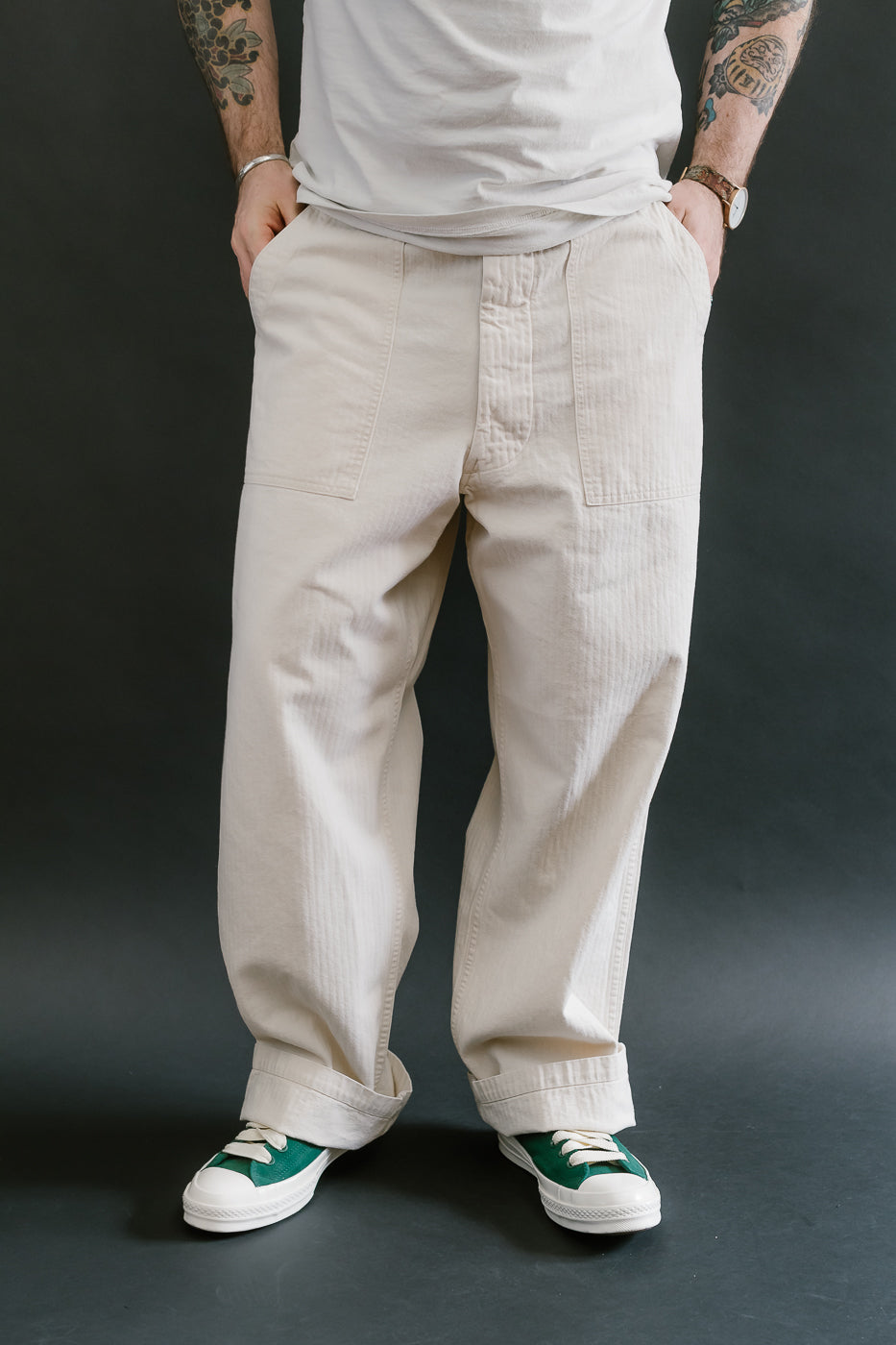 01-5103-66 - Herringbone Summer Fatigue Pants - Ecru