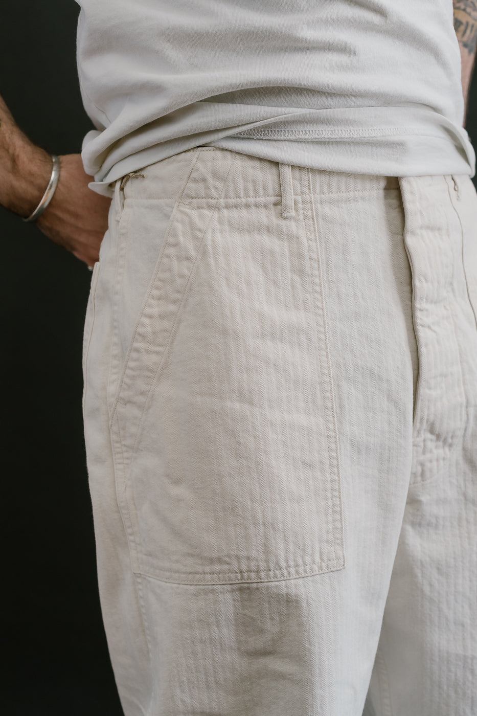 01-5103-66 - Herringbone Summer Fatigue Pants - Ecru